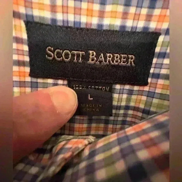 Scott Barber Button Down Shirt Mens Large - Long sleeve. Blue/Green/Orange Plaid - Picture 2 of 9